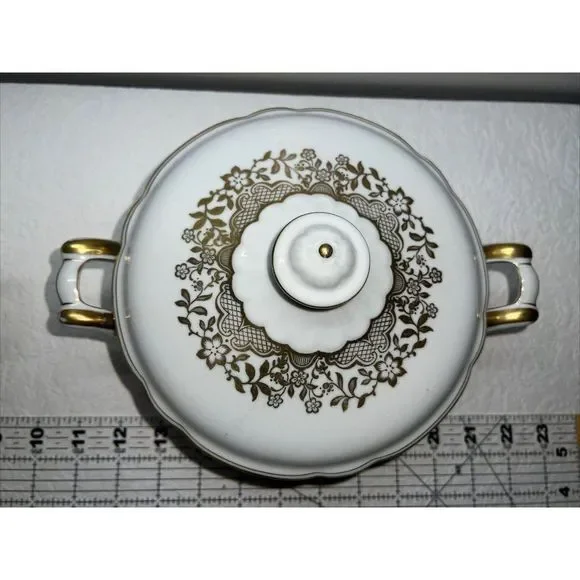 Lot Is 2 Bavaria Schirnding Serving Bowl with Lid #39 Floral White & Gold